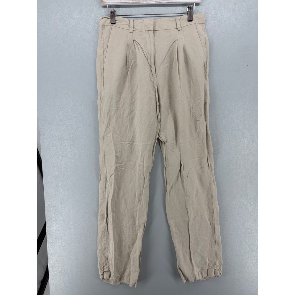 Ann Taylor Factory Trousers Women 2 Beige Linen‎ Blend Pleated Elastic Cuff Pant